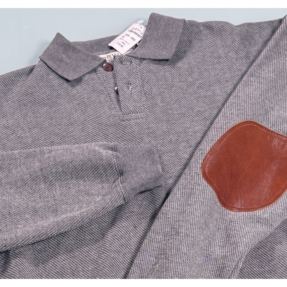 NWT Orvis Mens Medium Polo Sweatshirt Long Sleeve Charcole Gray Elbo Patches